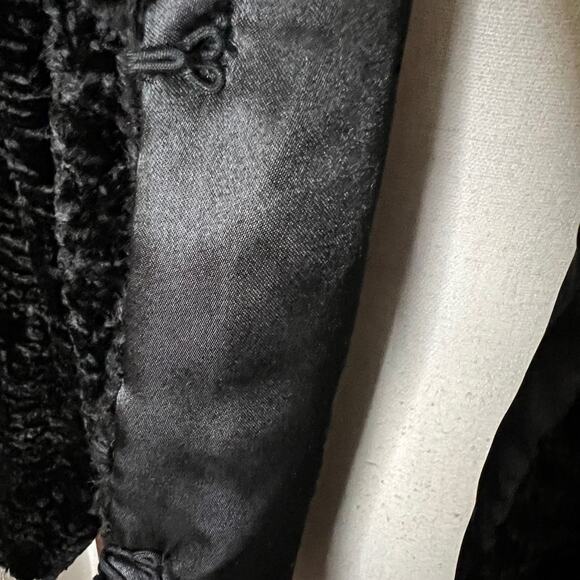 90’s Vintage Cejon Black Faux Fur Lambswool Glam Goth Waist Length Coat Jacket M - Picture 5 of 8